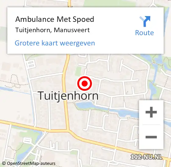 Locatie op kaart van de 112 melding: Ambulance Met Spoed Naar Tuitjenhorn, Manusveert op 27 februari 2022 00:11