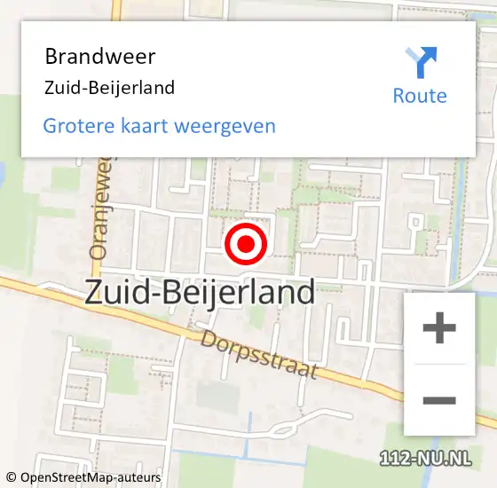 Locatie op kaart van de 112 melding: Brandweer Zuid-Beijerland op 9 juli 2014 17:16