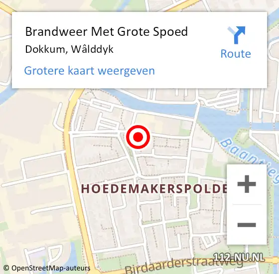 Locatie op kaart van de 112 melding: Brandweer Met Grote Spoed Naar Dokkum, Wâlddyk op 27 februari 2022 00:25