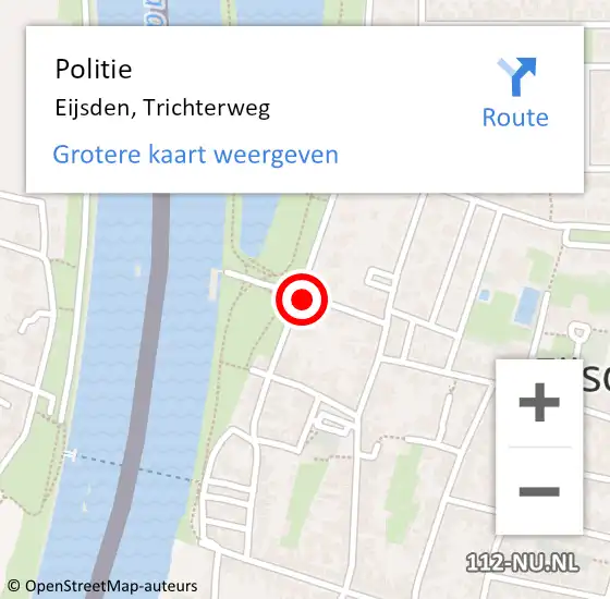 Locatie op kaart van de 112 melding: Politie Eijsden, Trichterweg op 27 februari 2022 00:43