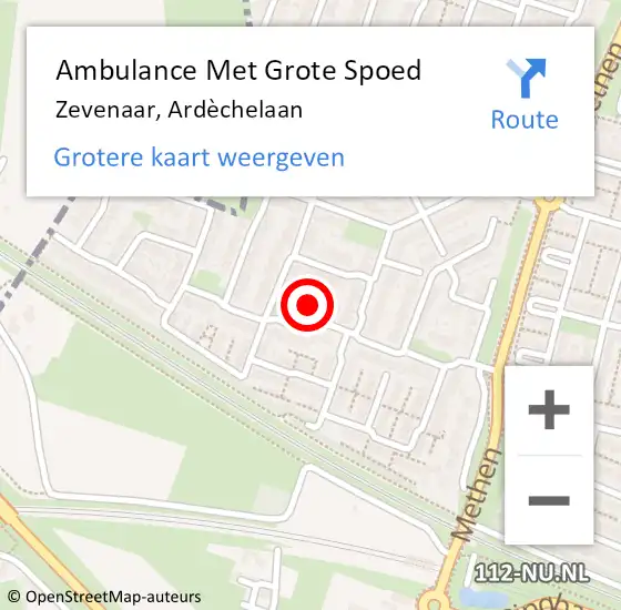 Locatie op kaart van de 112 melding: Ambulance Met Grote Spoed Naar Zevenaar, Ardèchelaan op 27 februari 2022 00:54