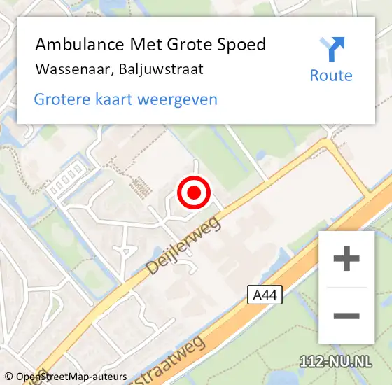 Locatie op kaart van de 112 melding: Ambulance Met Grote Spoed Naar Wassenaar, Baljuwstraat op 27 februari 2022 01:07