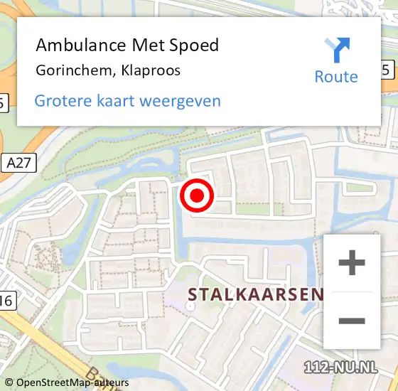 Locatie op kaart van de 112 melding: Ambulance Met Spoed Naar Gorinchem, Klaproos op 27 februari 2022 01:08