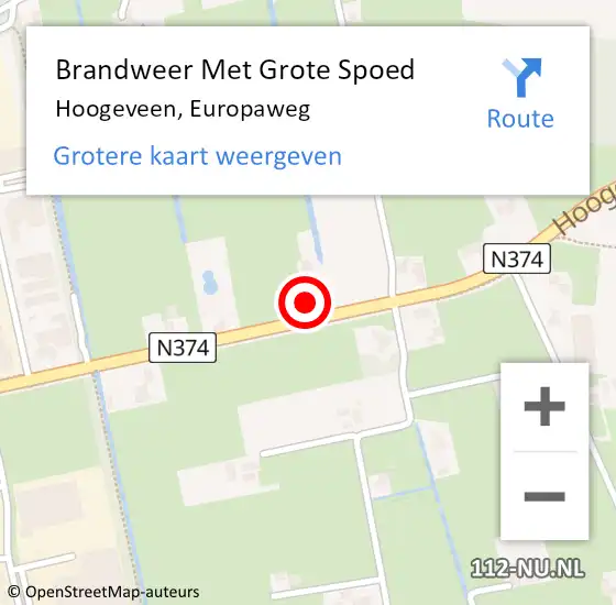 Locatie op kaart van de 112 melding: Brandweer Met Grote Spoed Naar Hoogeveen, Europaweg op 27 februari 2022 01:18