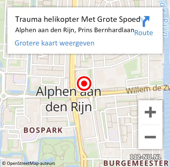 Locatie op kaart van de 112 melding: Trauma helikopter Met Grote Spoed Naar Alphen aan den Rijn, Prins Bernhardlaan op 27 februari 2022 02:06