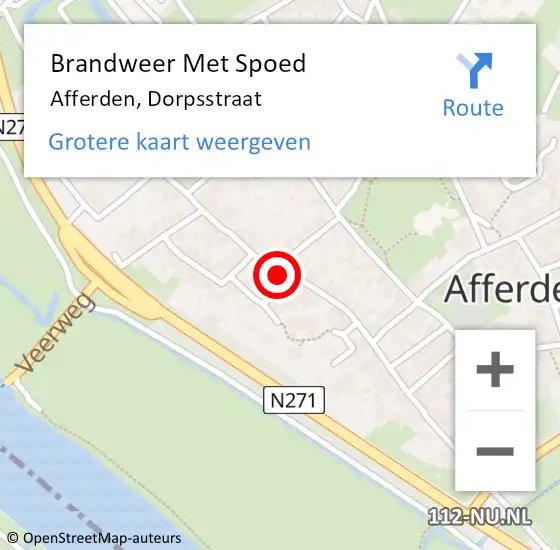 Locatie op kaart van de 112 melding: Brandweer Met Spoed Naar Afferden, Dorpsstraat op 27 februari 2022 02:47