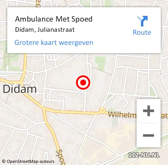 Locatie op kaart van de 112 melding: Ambulance Met Spoed Naar Didam, Julianastraat op 27 februari 2022 03:04