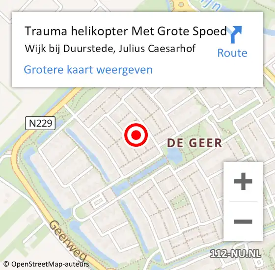 Locatie op kaart van de 112 melding: Trauma helikopter Met Grote Spoed Naar Wijk bij Duurstede, Julius Caesarhof op 27 februari 2022 03:19