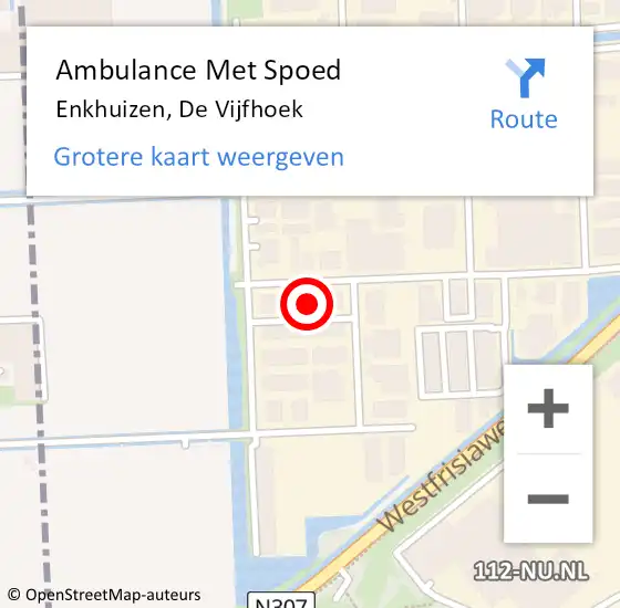 Locatie op kaart van de 112 melding: Ambulance Met Spoed Naar Enkhuizen, De Vijfhoek op 27 februari 2022 03:27