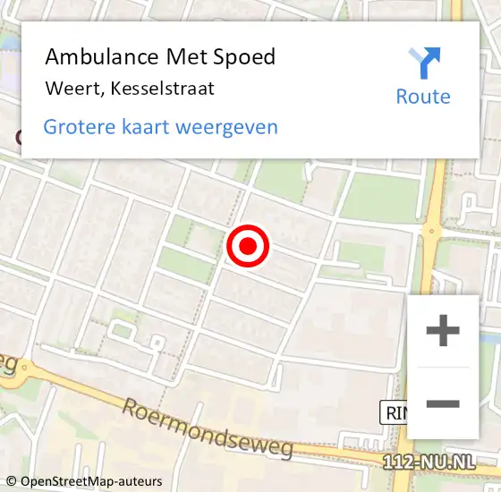 Locatie op kaart van de 112 melding: Ambulance Met Spoed Naar Weert, Kesselstraat op 27 februari 2022 03:41