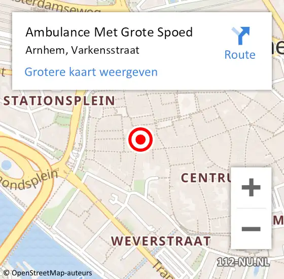 Locatie op kaart van de 112 melding: Ambulance Met Grote Spoed Naar Arnhem, Varkensstraat op 27 februari 2022 03:47