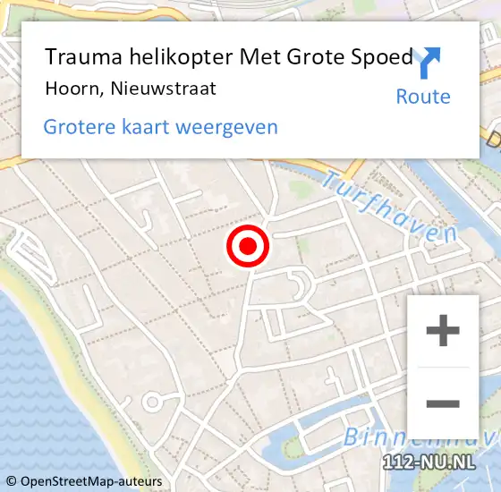 Locatie op kaart van de 112 melding: Trauma helikopter Met Grote Spoed Naar Hoorn, Nieuwstraat op 27 februari 2022 04:01