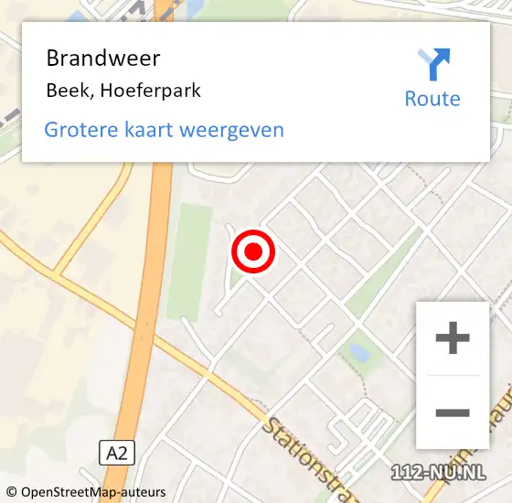 Locatie op kaart van de 112 melding: Brandweer Beek, Hoeferpark op 9 juli 2014 17:31