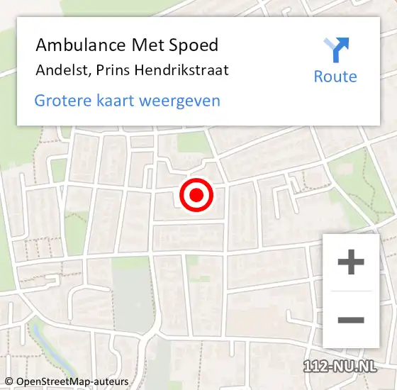 Locatie op kaart van de 112 melding: Ambulance Met Spoed Naar Andelst, Prins Hendrikstraat op 27 februari 2022 04:04