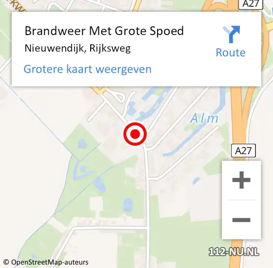 Locatie op kaart van de 112 melding: Brandweer Met Grote Spoed Naar Nieuwendijk, Rijksweg op 27 februari 2022 04:05