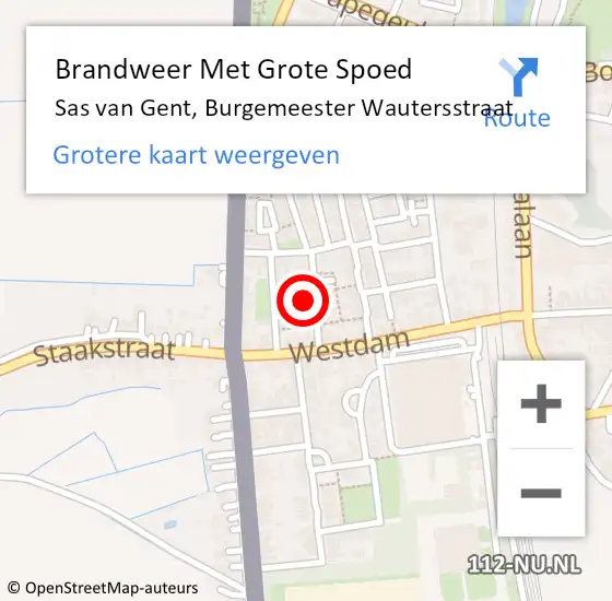 Locatie op kaart van de 112 melding: Brandweer Met Grote Spoed Naar Sas van Gent, Burgemeester Wautersstraat op 27 februari 2022 04:07