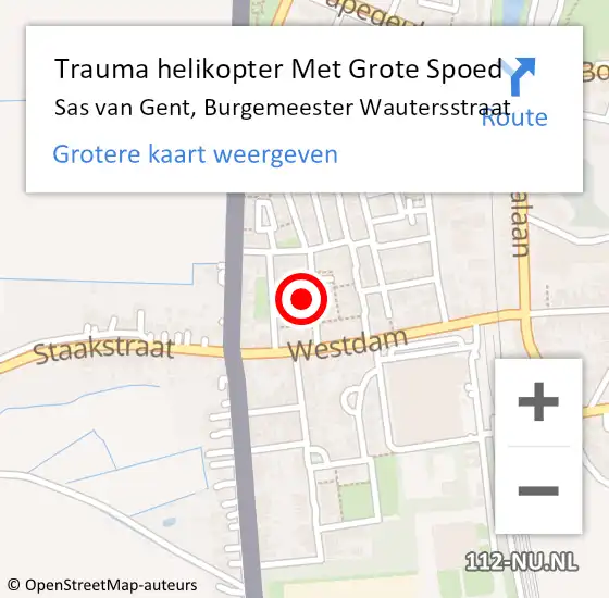 Locatie op kaart van de 112 melding: Trauma helikopter Met Grote Spoed Naar Sas van Gent, Burgemeester Wautersstraat op 27 februari 2022 04:29