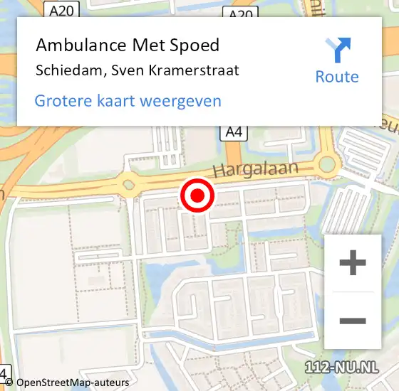 Locatie op kaart van de 112 melding: Ambulance Met Spoed Naar Schiedam, Sven Kramerstraat op 27 februari 2022 04:48