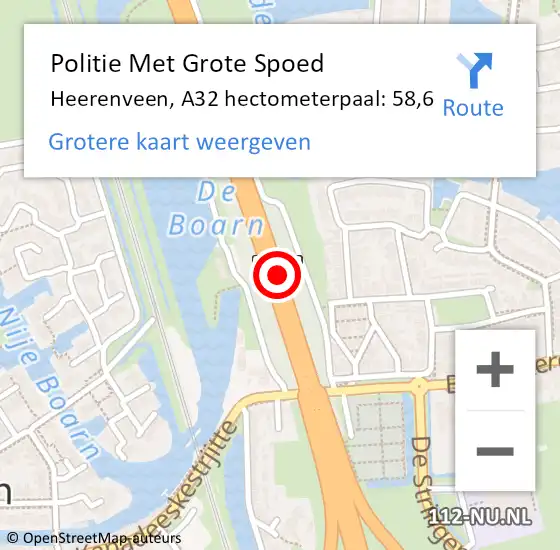 Locatie op kaart van de 112 melding: Politie Met Grote Spoed Naar Heerenveen, A32 hectometerpaal: 58,6 op 27 februari 2022 05:04