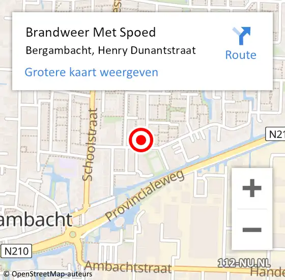 Locatie op kaart van de 112 melding: Brandweer Met Spoed Naar Bergambacht, Henry Dunantstraat op 27 februari 2022 05:26