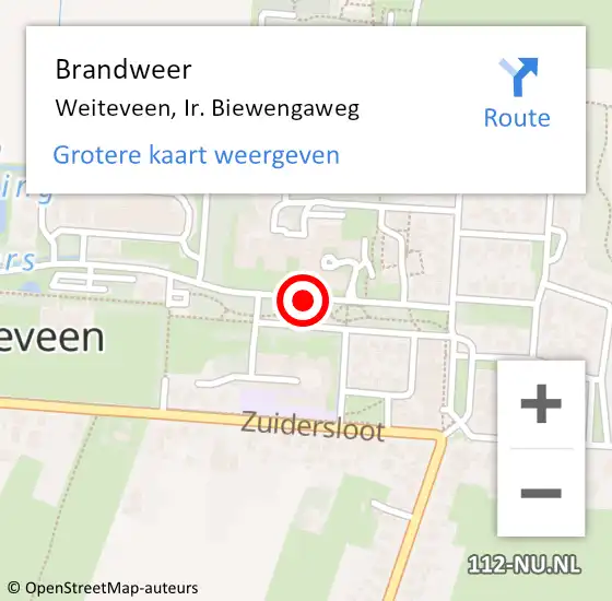 Locatie op kaart van de 112 melding: Brandweer Weiteveen, Ir. Biewengaweg op 9 juli 2014 17:34