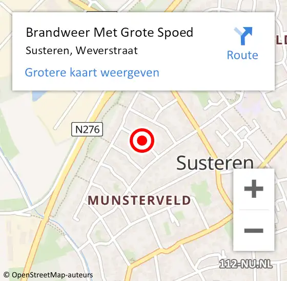 Locatie op kaart van de 112 melding: Brandweer Met Grote Spoed Naar Susteren, Weverstraat op 27 februari 2022 05:38