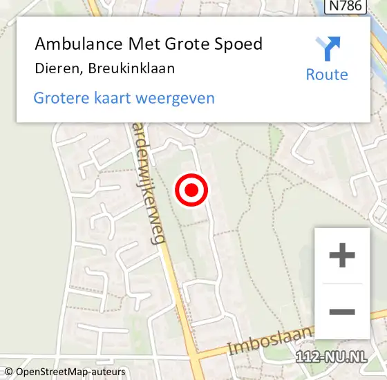 Locatie op kaart van de 112 melding: Ambulance Met Grote Spoed Naar Dieren, Breukinklaan op 27 februari 2022 05:51