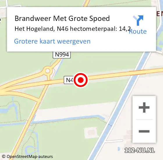 Locatie op kaart van de 112 melding: Brandweer Met Grote Spoed Naar Het Hogeland, N46 hectometerpaal: 14,2 op 27 februari 2022 06:13
