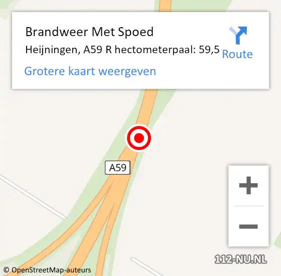 Locatie op kaart van de 112 melding: Brandweer Met Spoed Naar Heijningen, A59 L hectometerpaal: 56,8 op 9 juli 2014 17:36