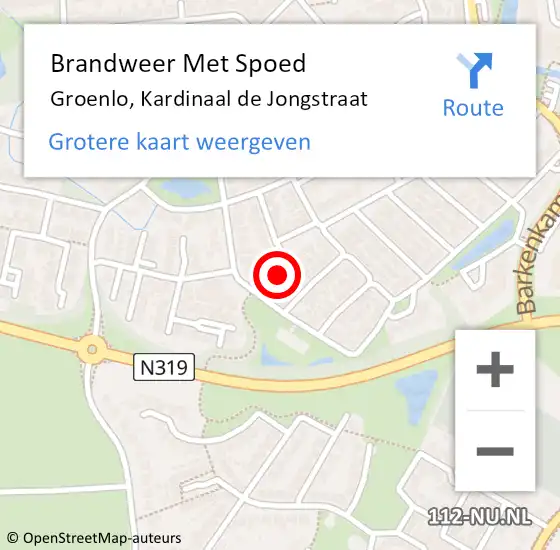 Locatie op kaart van de 112 melding: Brandweer Met Spoed Naar Groenlo, Kardinaal de Jongstraat op 9 juli 2014 17:36