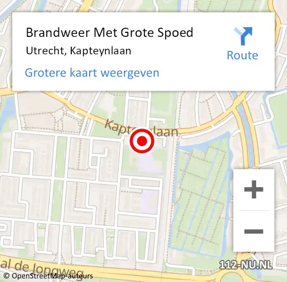 Locatie op kaart van de 112 melding: Brandweer Met Grote Spoed Naar Utrecht, Kapteynlaan op 27 februari 2022 08:09