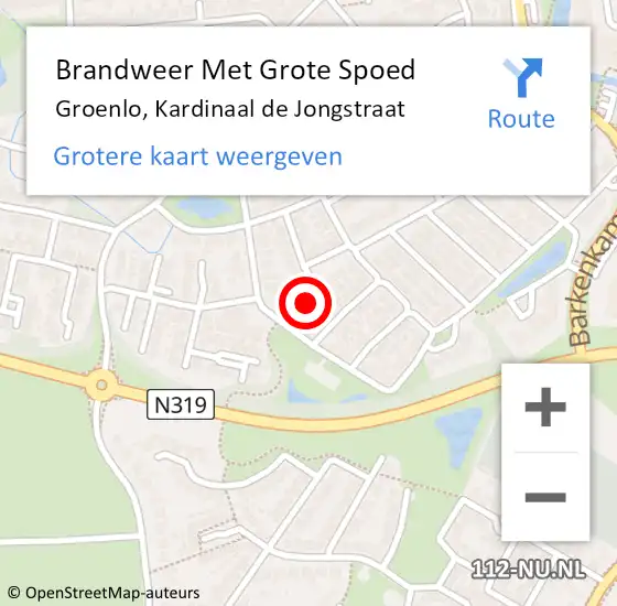 Locatie op kaart van de 112 melding: Brandweer Met Grote Spoed Naar Groenlo, Kardinaal de Jongstraat op 9 juli 2014 17:38