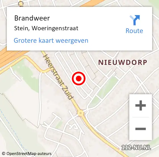 Locatie op kaart van de 112 melding: Brandweer Stein, Woeringenstraat op 9 juli 2014 17:38