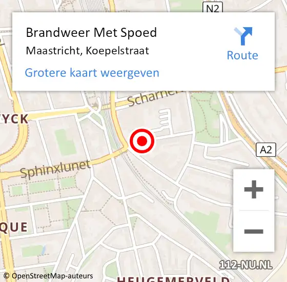 Locatie op kaart van de 112 melding: Brandweer Met Spoed Naar Maastricht, Koepelstraat op 27 februari 2022 08:46