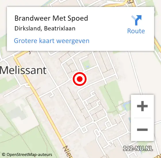 Locatie op kaart van de 112 melding: Brandweer Met Spoed Naar Dirksland, Beatrixlaan op 27 februari 2022 08:57