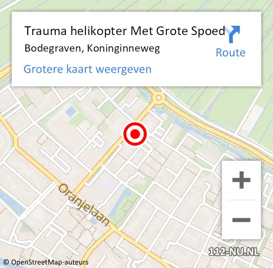 Locatie op kaart van de 112 melding: Trauma helikopter Met Grote Spoed Naar Bodegraven, Koninginneweg op 27 februari 2022 09:12