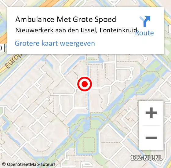 Locatie op kaart van de 112 melding: Ambulance Met Grote Spoed Naar Nieuwerkerk aan den IJssel, Fonteinkruid op 27 februari 2022 09:19