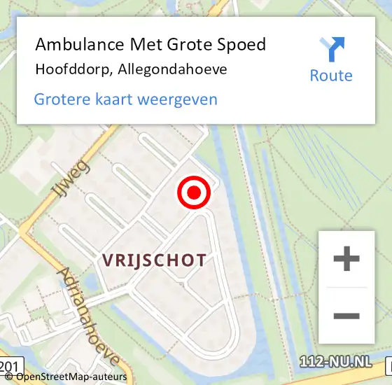 Locatie op kaart van de 112 melding: Ambulance Met Grote Spoed Naar Hoofddorp, Allegondahoeve op 27 februari 2022 09:36