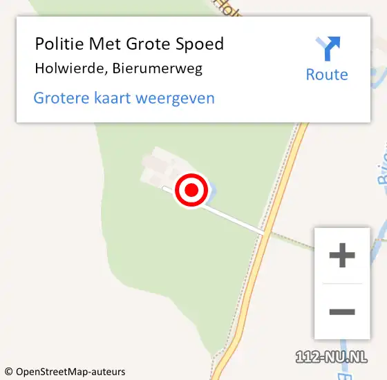 Locatie op kaart van de 112 melding: Politie Met Grote Spoed Naar Holwierde, Bierumerweg op 27 februari 2022 09:53