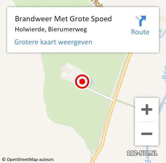 Locatie op kaart van de 112 melding: Brandweer Met Grote Spoed Naar Holwierde, Bierumerweg op 27 februari 2022 09:54