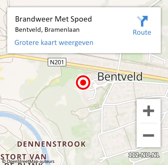 Locatie op kaart van de 112 melding: Brandweer Met Spoed Naar Bentveld, Bramenlaan op 27 februari 2022 09:56