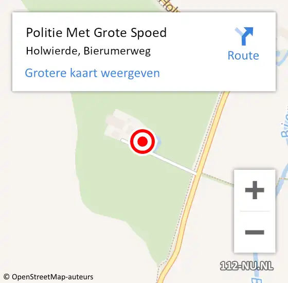 Locatie op kaart van de 112 melding: Politie Met Grote Spoed Naar Holwierde, Bierumerweg op 27 februari 2022 10:13