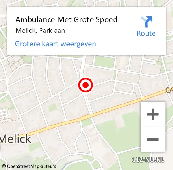 Locatie op kaart van de 112 melding: Ambulance Met Grote Spoed Naar Melick, Parklaan op 27 februari 2022 10:16