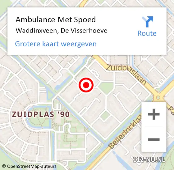 Locatie op kaart van de 112 melding: Ambulance Met Spoed Naar Waddinxveen, De Visserhoeve op 27 februari 2022 10:26