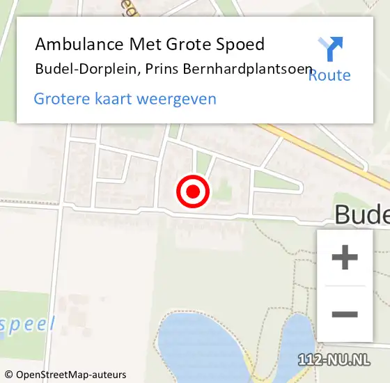 Locatie op kaart van de 112 melding: Ambulance Met Grote Spoed Naar Budel-Dorplein, Prins Bernhardplantsoen op 27 februari 2022 10:28