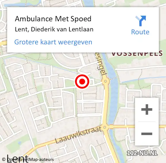 Locatie op kaart van de 112 melding: Ambulance Met Spoed Naar Lent, Diederik van Lentlaan op 27 februari 2022 10:56