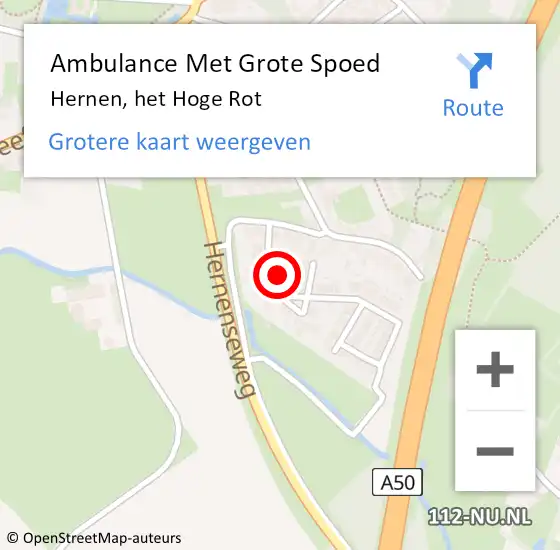 Locatie op kaart van de 112 melding: Ambulance Met Grote Spoed Naar Hernen, het Hoge Rot op 27 februari 2022 10:57