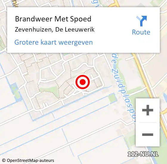 Locatie op kaart van de 112 melding: Brandweer Met Spoed Naar Zevenhuizen, De Leeuwerik op 27 februari 2022 11:27