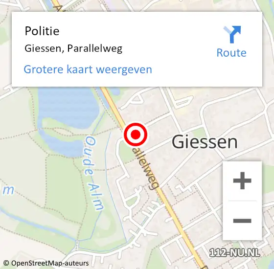 Locatie op kaart van de 112 melding: Politie Giessen, Parallelweg op 27 februari 2022 11:33