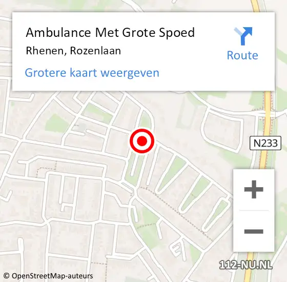 Locatie op kaart van de 112 melding: Ambulance Met Grote Spoed Naar Rhenen, Rozenlaan op 27 februari 2022 11:34